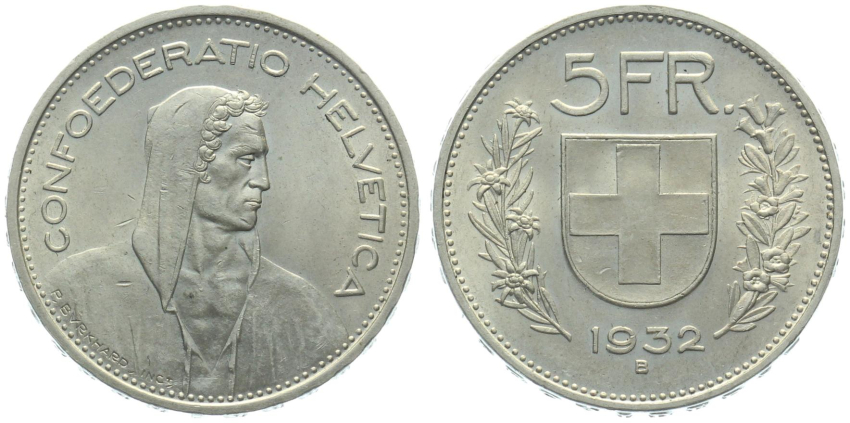 5 Franken 1932 B - vorzüglich